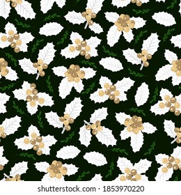 Patrón de Navidad sin fisuras con fondo de bayas huecas, patrón de invierno con holly, papel de envoltura, saludos de invierno, antecedentes de página web, tarjetas de felicitación de Navidad y Año Nuevo