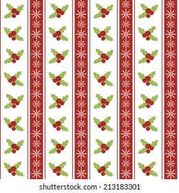 Christmas seamless pattern with holly berries and snowflakes