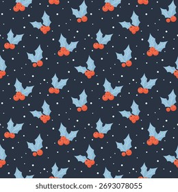 weihnachten nahtloses muster mit holly beeren und schnee