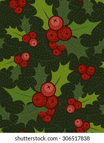 Christmas seamless pattern with holly berries.