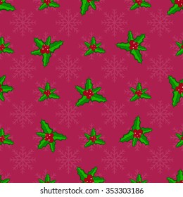 Christmas seamless pattern with holly berries