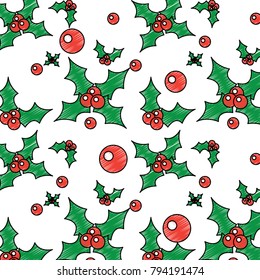 christmas seamless pattern with holly berries