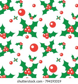christmas seamless pattern with holly berries