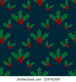 Christmas seamless pattern with Holly berry