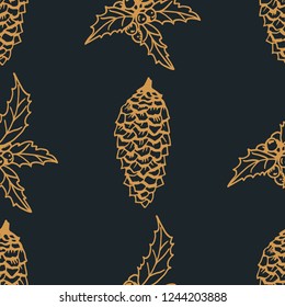 Christmas seamless pattern with holly and bumps