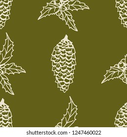 Christmas seamless pattern with holly and bumps