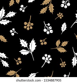 Christmas seamless pattern with holly. Vector illustration.