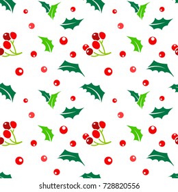 Christmas seamless pattern with holly. Xmas and winter holidays elements background.