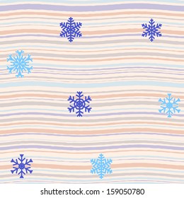 Christmas seamless pattern with horizontal stripes and snowflakes