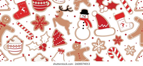 Christmas Seamless Pattern. Huge Christmas and New year Holiday Repeatable Pattern. Decorative Elements Texture for Wallpaper, Gift Wrapping paper, Card or Banner Template or Fabric Textile Prints.