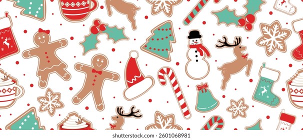 Christmas Seamless Pattern. Huge Christmas and New year Holiday Repeatable Pattern. Decorative Elements Texture for Wallpaper, Gift Wrapping paper, Card or Banner Template or Fabric Textile Prints.