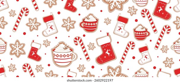 Christmas Seamless Pattern. Huge Christmas and New year Holiday Repeatable Pattern. Decorative Elements Texture for Wallpaper, Gift Wrapping paper, Card or Banner Template or Fabric Textile Prints.