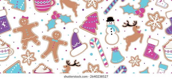 Christmas Seamless Pattern. Huge Christmas and New year Holiday Repeatable Pattern. Decorative Elements Texture for Wallpaper, Gift Wrapping paper, Card or Banner Template or Fabric Textile Prints.