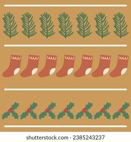 Patrón de Navidad sin fisuras con icono de navidad sobre fondo colorido. Para papel de envoltura navideña, tarjetas de felicitación y tela.