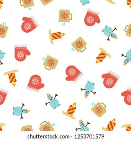 Christmas Seamless Pattern with icons in flat style. Vector illustration