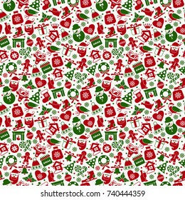 Christmas seamless pattern of icons of flat style. Background for holidays.