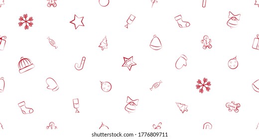 Christmas seamless pattern, Christmas icons on white background.	
