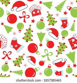 Christmas seamless pattern of icons on white background in flat style. Vector illustration		