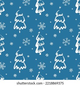 Weihnachten nahtlose Muster-Symbole auf rotem Hintergrund mit dekorativen Weihnachtsbäumen und Schneeflocken. Vektorgrafik