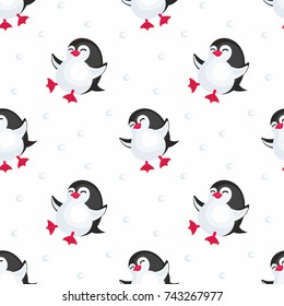 Christmas seamless pattern with the image of cute penguins. Children's vector background.