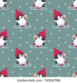 Christmas seamless pattern with the image of cute penguins. Children's vector background.