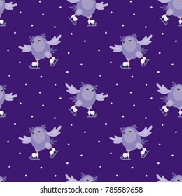 Christmas seamless pattern with the image of funny owls. Full color vector background.