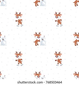 Christmas seamless pattern with the image of the little cute deer. Vector background.