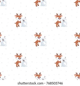 Christmas seamless pattern with the image of the little cute deer. Vector background.
