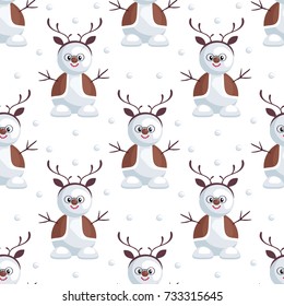 Christmas seamless pattern with the image of snowmen in cartoon style. Vector colorful background
