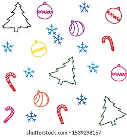 Christmas seamless pattern isolated on white background. Doodle outline drawing for printing, fabric, wallpaper, backdrop and etc.