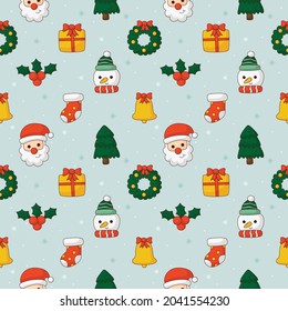Christmas seamless pattern isolated on blue background. vector illustration.