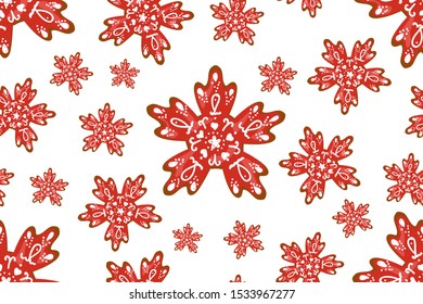 Christmas seamless pattern with kawaii, texture for christmas gingerbread cookies with icing for textile, scrapbook, wrapping paper, new year decoration vector