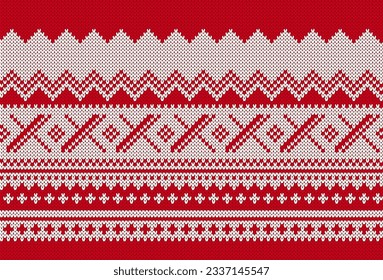 Christmas seamless pattern. Knitted sweater texture . Xmas winter geometric ornament. Blue knit print. Holiday fair isle traditional background. Festive crochet. Vector illustration