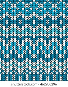 Christmas seamless pattern. Knitting  traditional texture.   Blue winter background. Vector illustration.