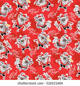 Christmas seamless pattern with krampus in red colors. Vector illustration.