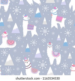 Christmas seamless pattern with lama