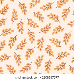 Christmas seamless pattern with leaves. Winter botanical background. Vector illustration