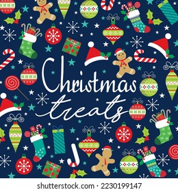 Patrón ininterrumpido de Navidad con letras y decoraciones de navidad