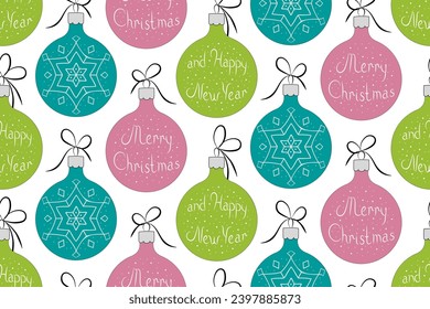 Christmas seamless pattern, lettering merry christmas and happy new year.