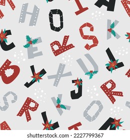 Christmas seamless pattern with letters. Perfect for wrapping paper, card design, scrapbooking, wallpaper and baby christmas wear.