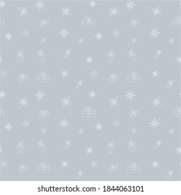 christmas seamless pattern in light blue color with snowflakes, presents can be used as a background, for textile or fabric print