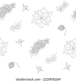 Christmas Seamless Pattern. Line Art Ornament. Vector