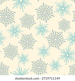 Natal padrão sem costura, ilustração linear de flocos de neve. flocos de neve na estação fria