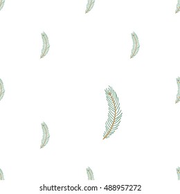 Christmas seamless pattern with little spruce twig. Beautiful vector background for decoration xmas designs. Cute minimalistic art elements on white backdrop.