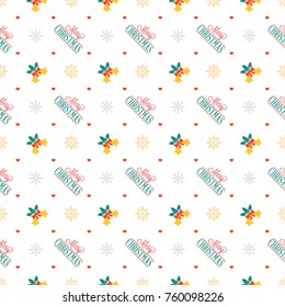 Christmas seamless pattern. Merry Christmas and bells on white background. Vector background for wrapping paper or greeting cards