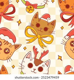 Navidades Patrón sin fisuras con felices gatos