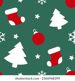 Patrón de Navidad sin fisuras. Papel de arte clip de navidad, muestra fondo de vector verde