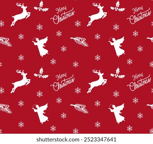 Christmas Seamless Pattern. Merry Christmas Pattern filled with Xmas decorations. Red and white Winter Vector Flat Happy Christmas and New Year ornament background for Christmas wrapping paper, print