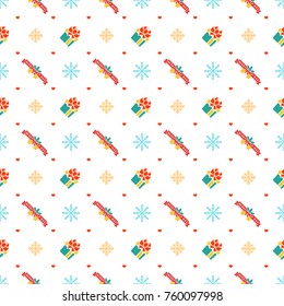 Christmas seamless pattern. Merry Christmas and gifts on white background. Vector background for wrapping paper or greeting cards