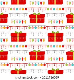 Christmas seamless pattern Merry Christmas and Happy New Year winter holiday background decorative paper vector illustration. Festive textile xmas abstract wrapping greeting ornament.